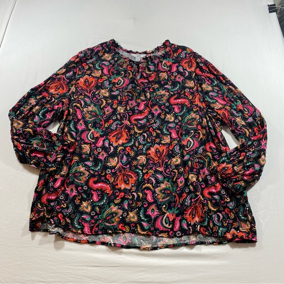 Croft & Barrow Blouse Woman’s 3Extra Large Tiered Floral Long Sleeve Top Red - Picture 10 of 10